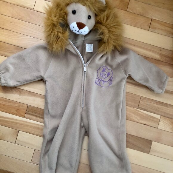 Baby Lion Costume 18-24M Infant Toddler Hooded Jumpsuit Halloween Plush Fleece - Picture 1 of 3